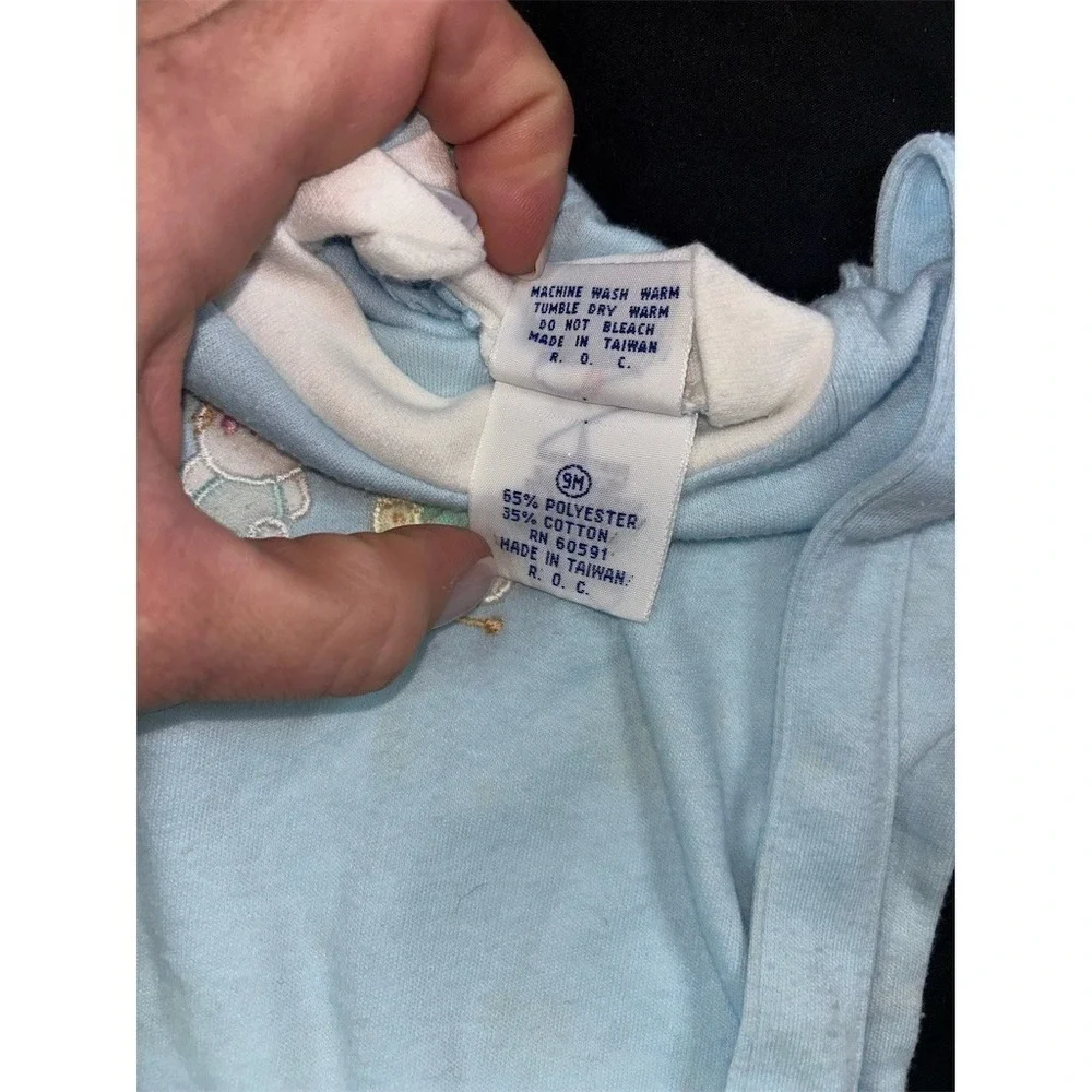 Vintage Baby Romper One-Piece Light Blue Suspender Bunny Bear Duck 9M Jon Jon